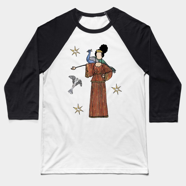 Greek Myth Comix - Hera and her cuckoo and peacock Baseball T-Shirt by GreekMythComix